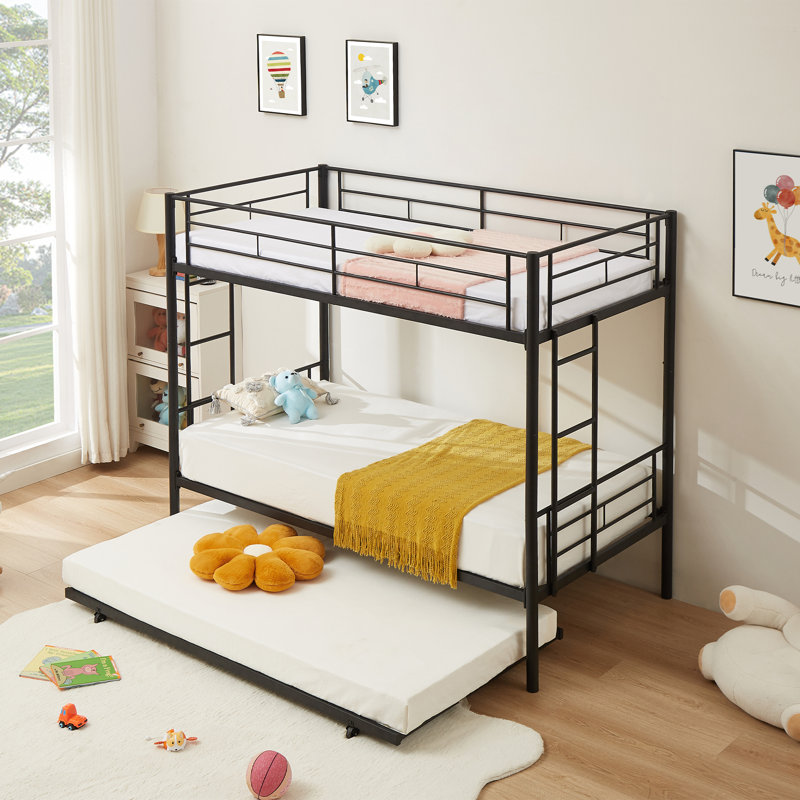 Isabelle Max Aafke Twin Over Twin Bunk Bed with Trundle Metal Trundle W Safety Rail and Ladder Wayfair